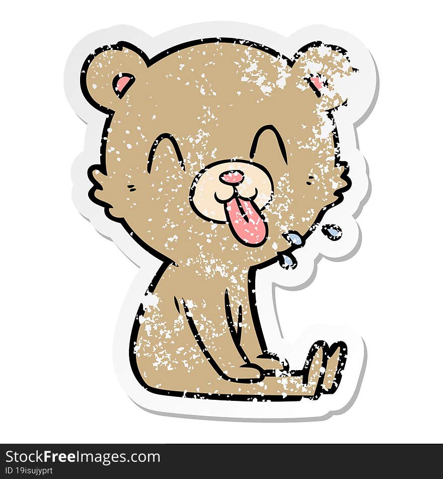 distressed sticker of a rude cartoon bear