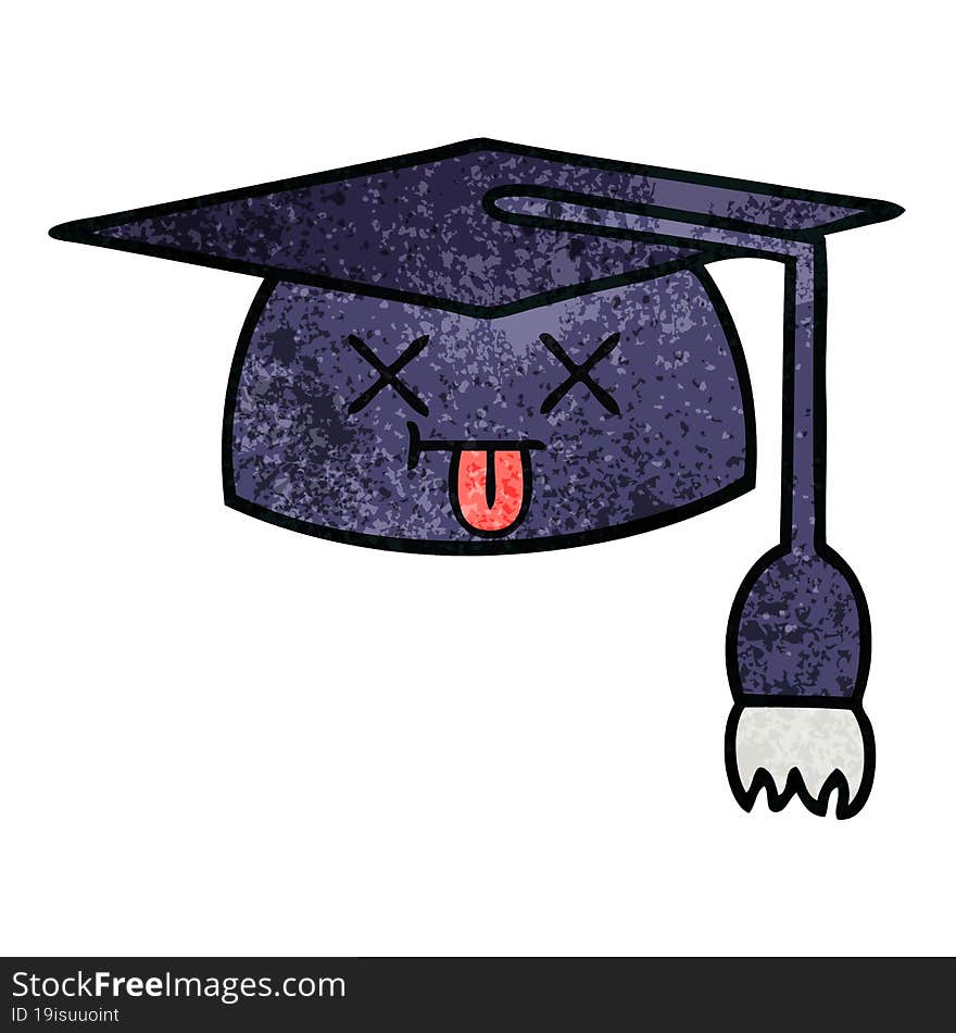 retro grunge texture cartoon of a graduation hat