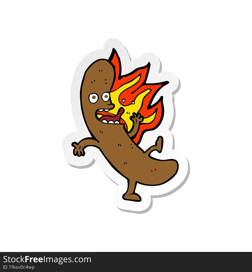 sticker of a crazy cartoon sausage