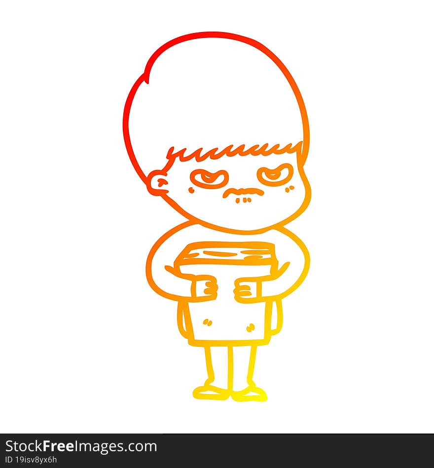 Warm Gradient Line Drawing Annoyed Cartoon Boy