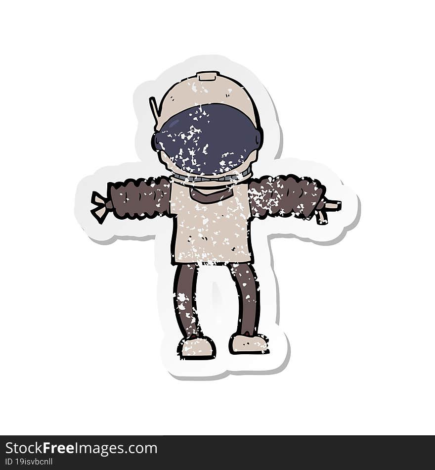 Retro Distressed Sticker Of A Cartoon Astronaut