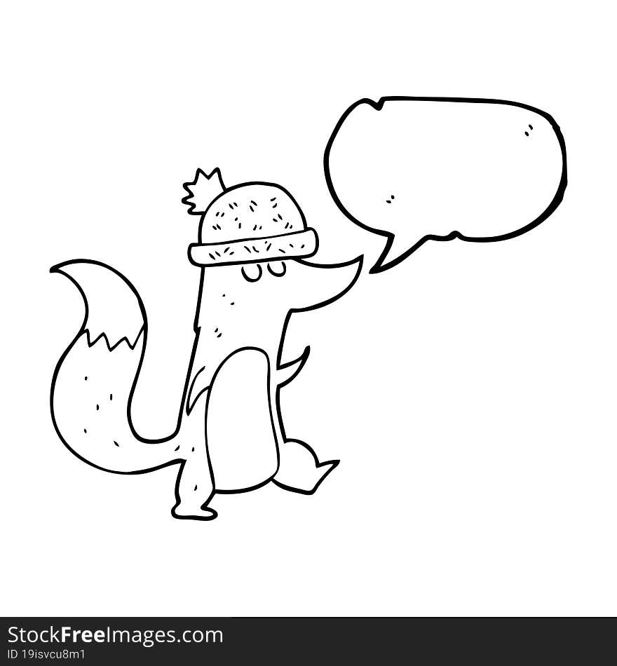 speech bubble cartoon little wolf wearing hat