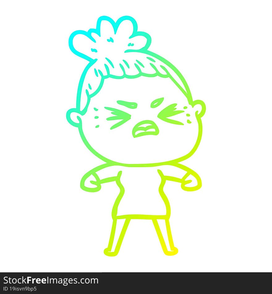 cold gradient line drawing of a cartoon angry woman