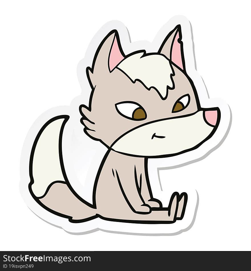 sticker of a friendly cartoon wolf