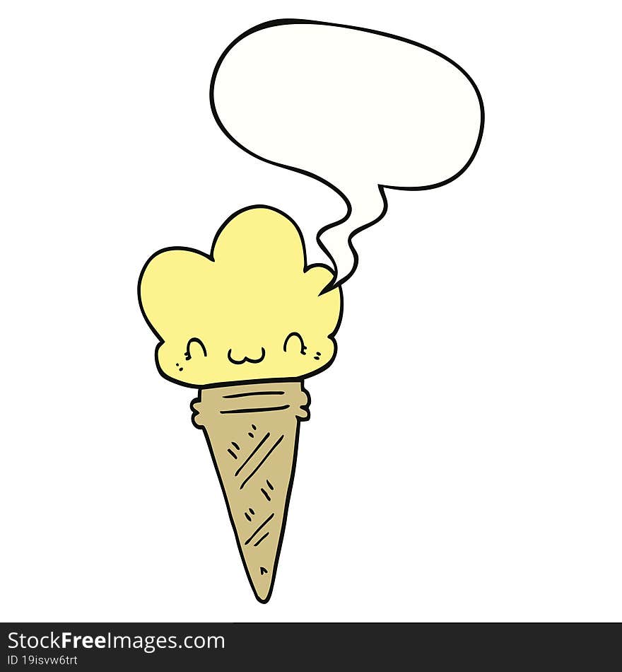 cartoon ice cream and face and speech bubble