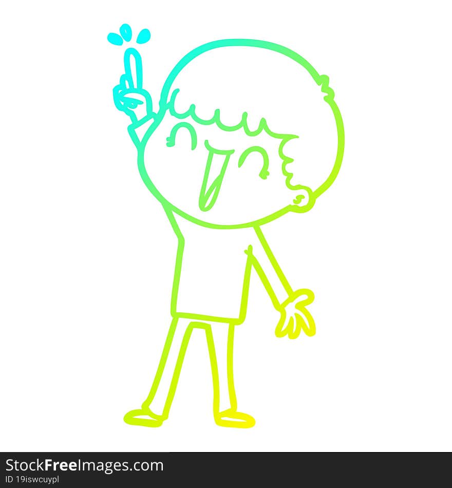 cold gradient line drawing of a cartoon man with great idea