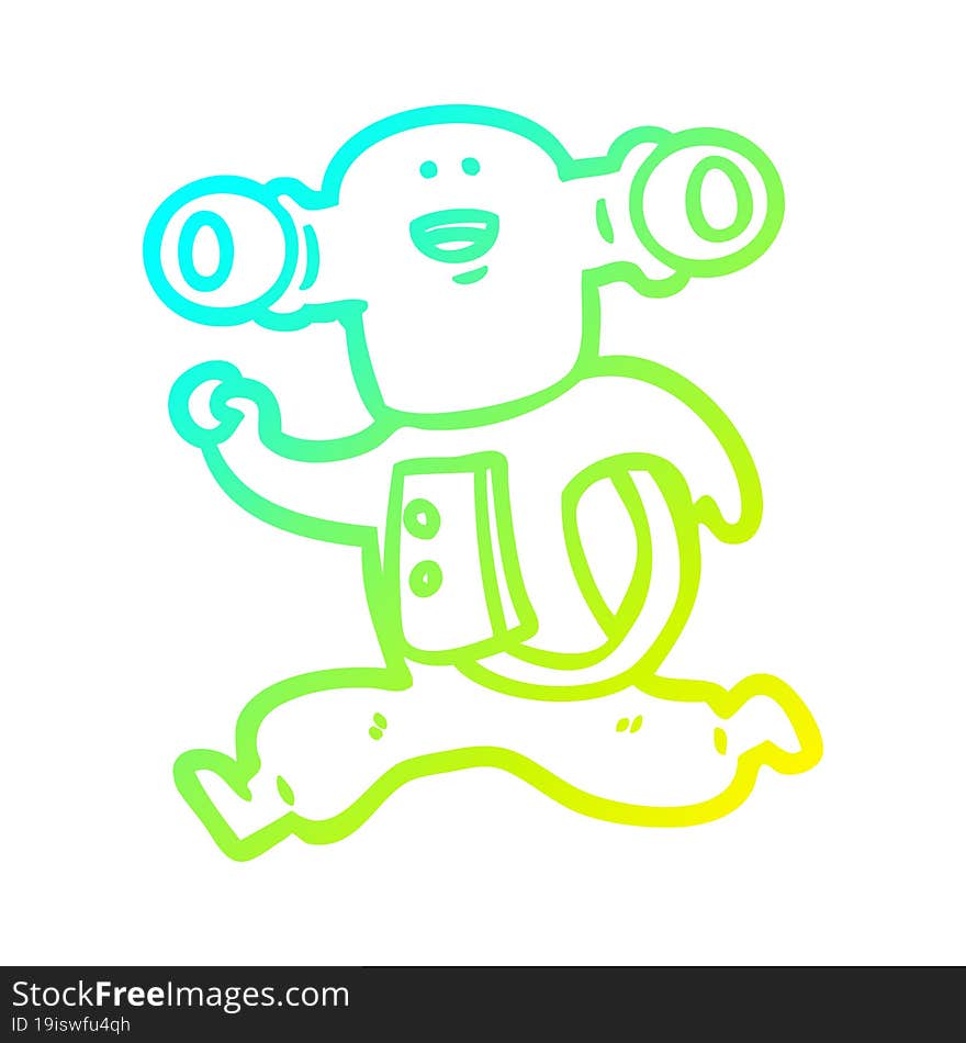 cold gradient line drawing friendly cartoon alien running