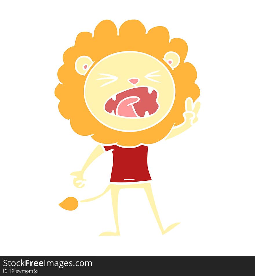 flat color style cartoon lion giving peac sign