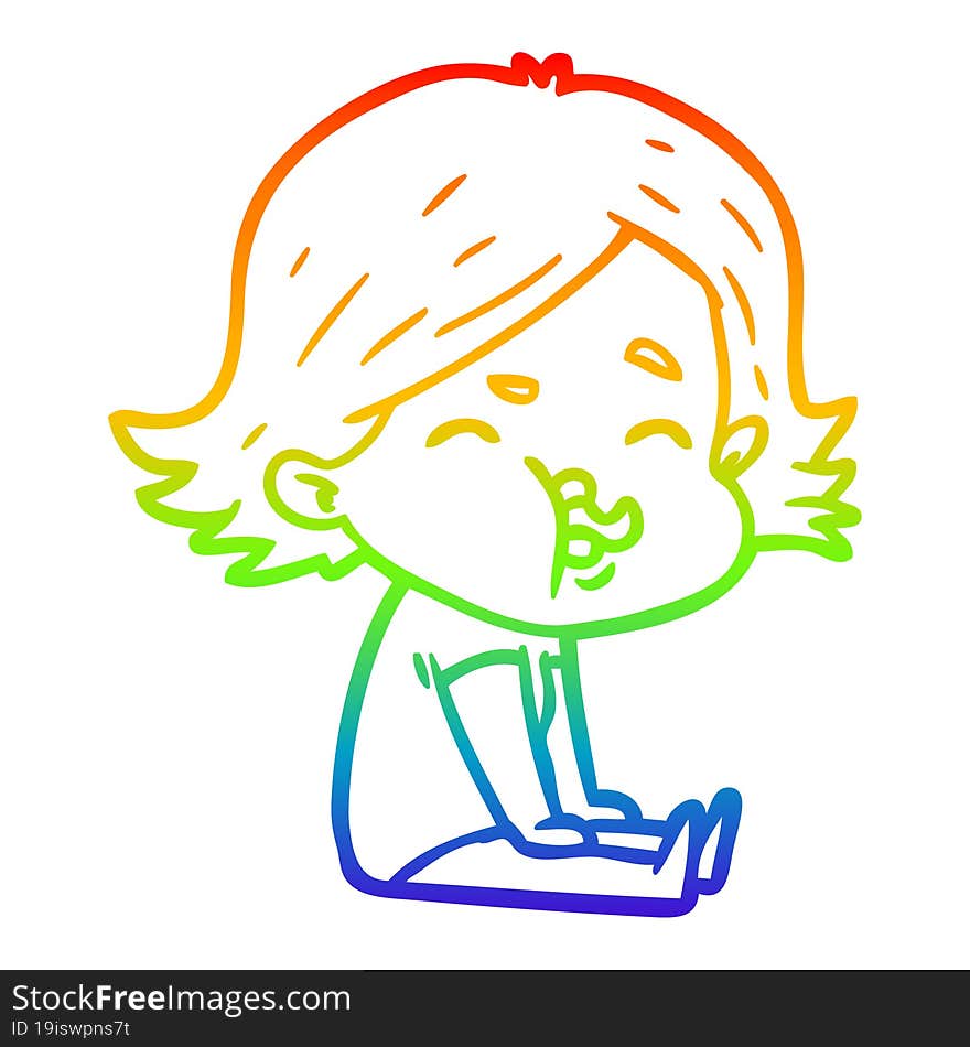 rainbow gradient line drawing of a cartoon girl pulling face