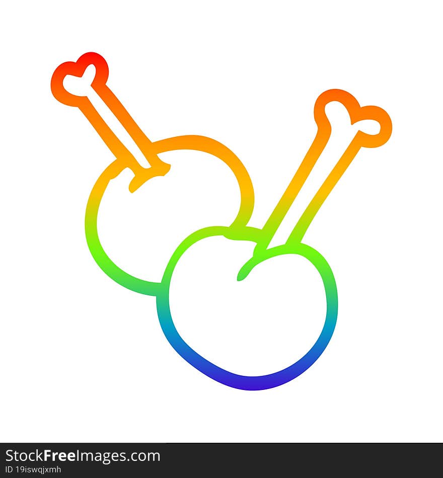 rainbow gradient line drawing cartoon red cherries