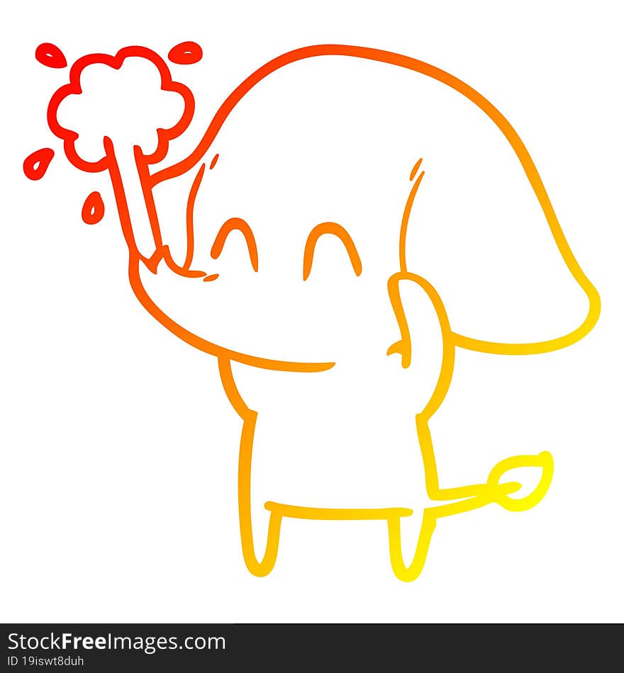 warm gradient line drawing cute cartoon elephant spouting water