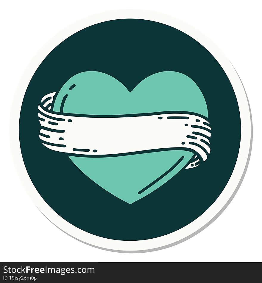 sticker of tattoo in traditional style of a heart and banner. sticker of tattoo in traditional style of a heart and banner