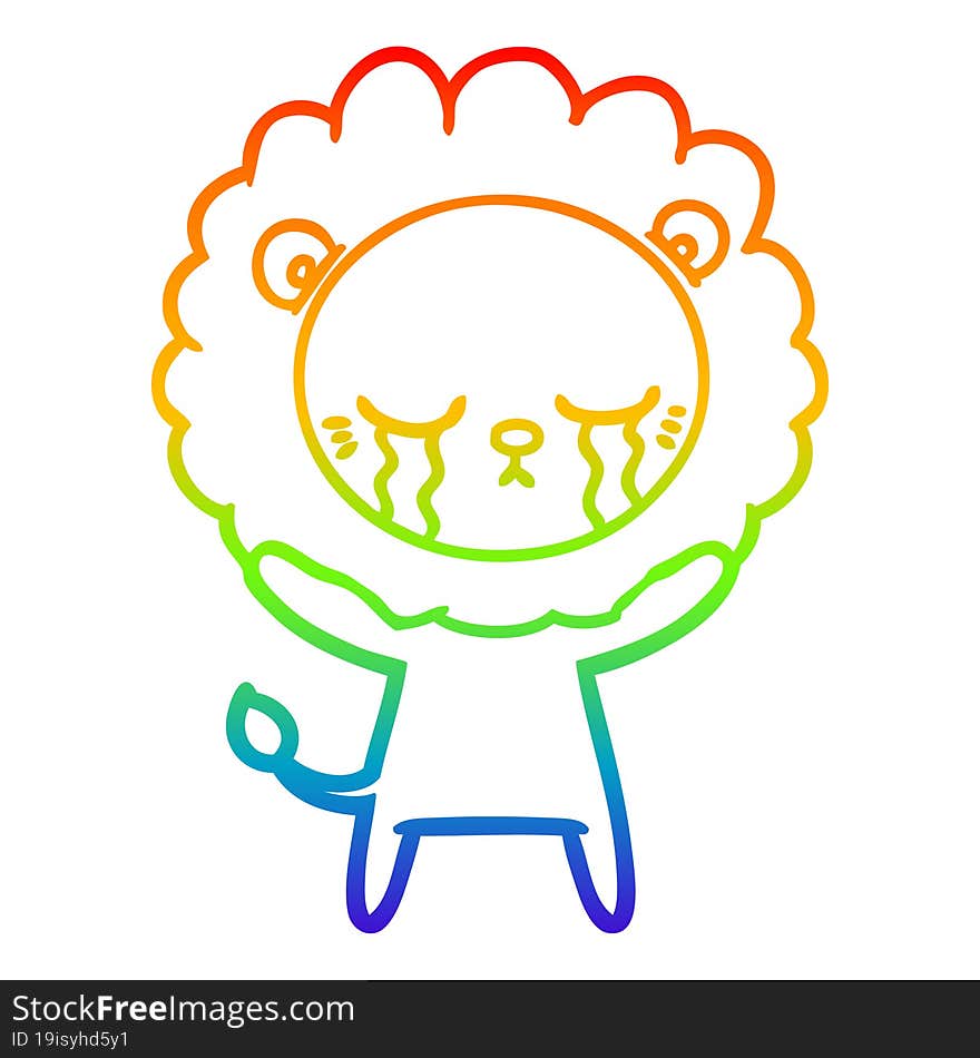 rainbow gradient line drawing crying cartoon lion