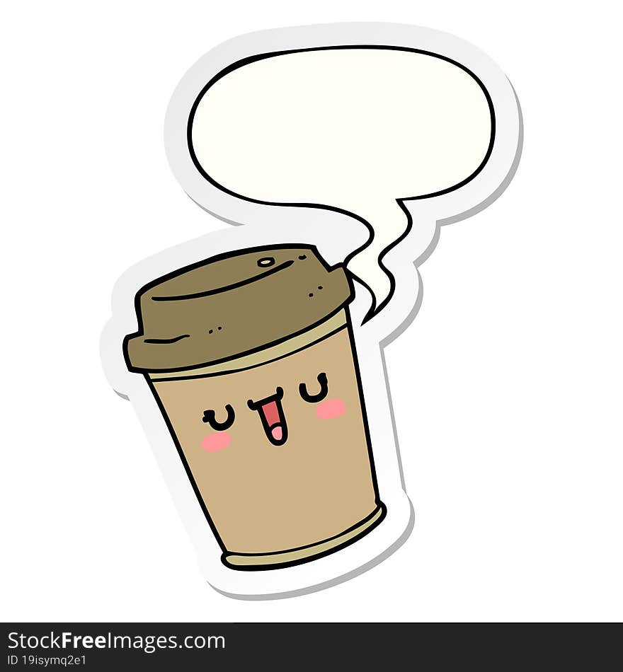 cartoon take out coffee with speech bubble sticker