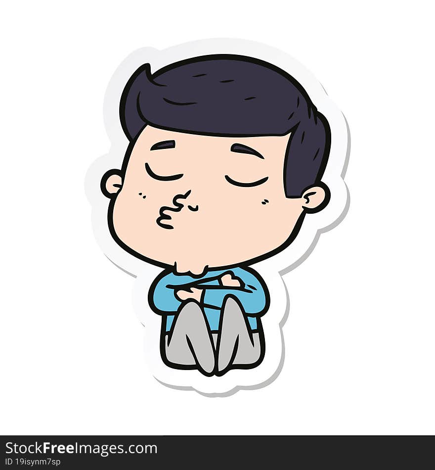 sticker of a cartoon model guy pouting