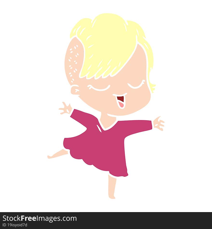 happy flat color style cartoon girl dancing