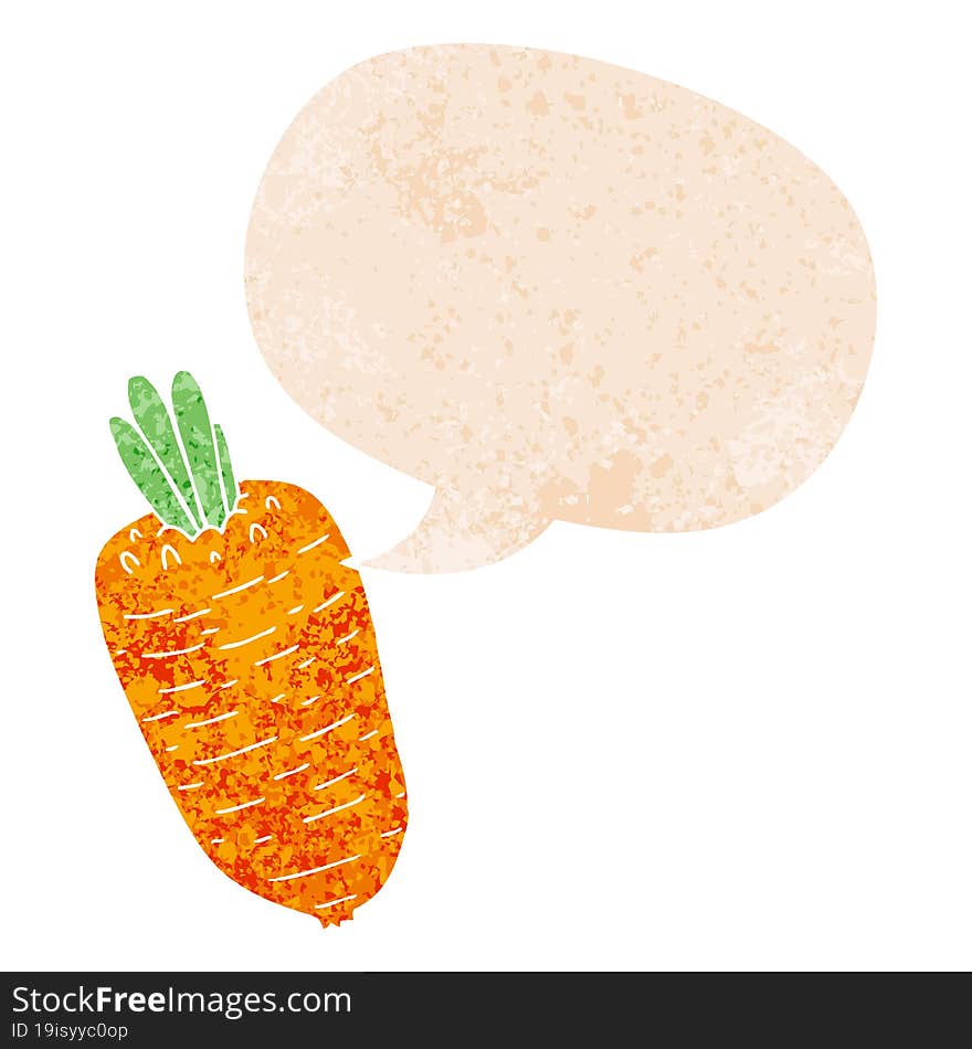 cartoon vegetable and speech bubble in retro textured style