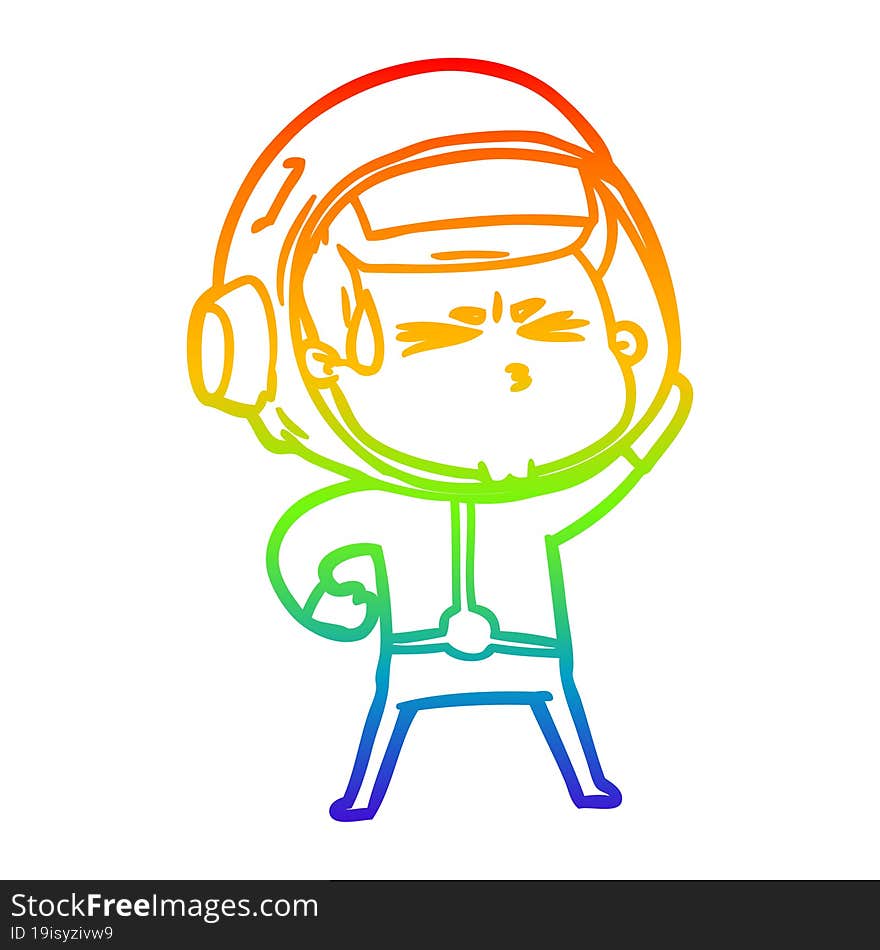 Rainbow Gradient Line Drawing Cartoon Stressed Astronaut