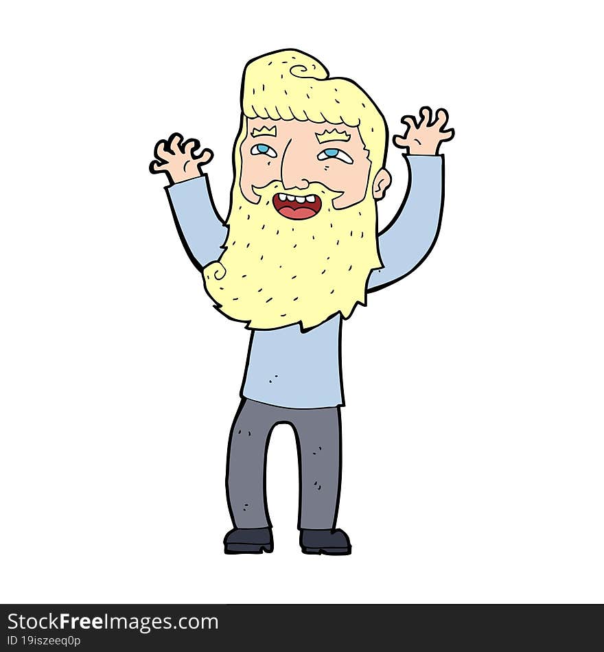 cartoon happy bearded man waving arms