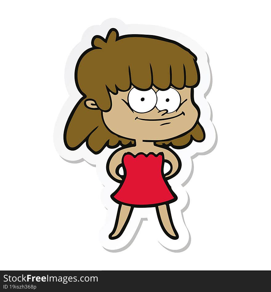 sticker of a cartoon smiling woman