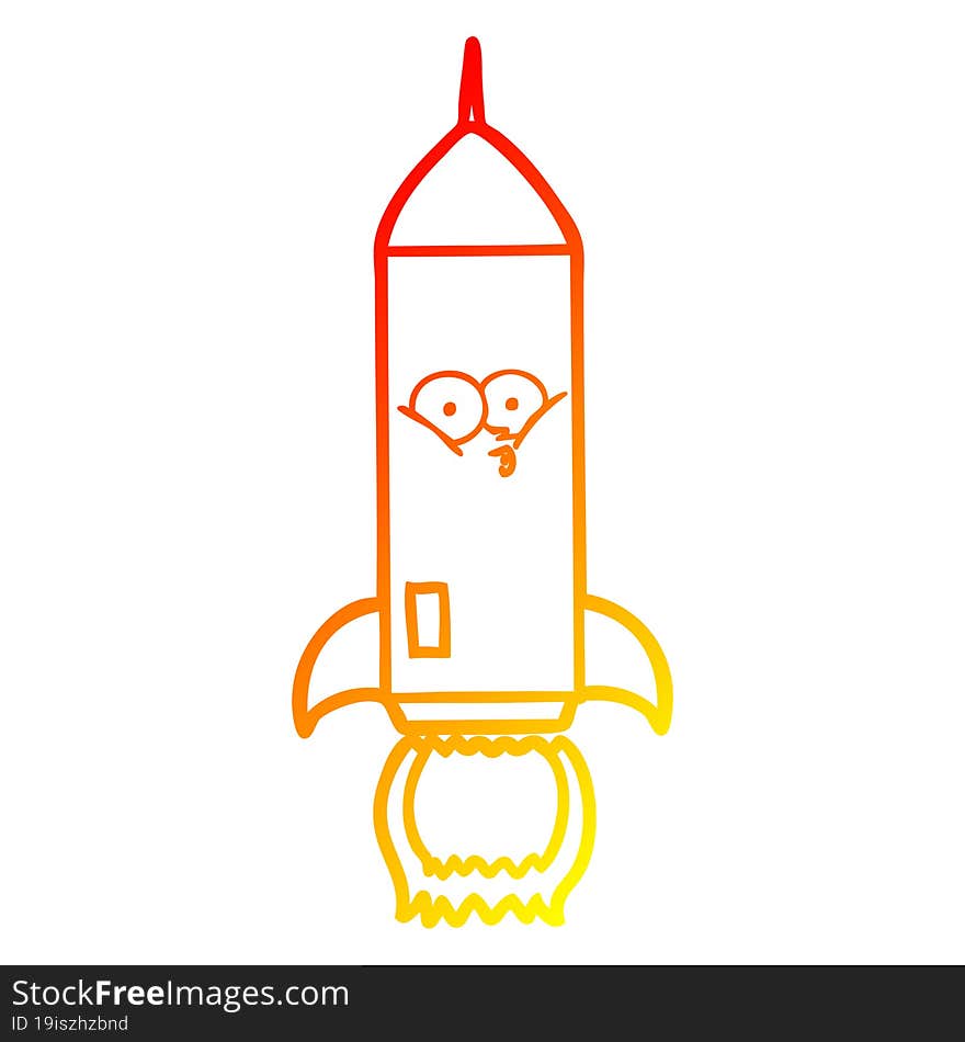 Warm Gradient Line Drawing Cartoon Rocket