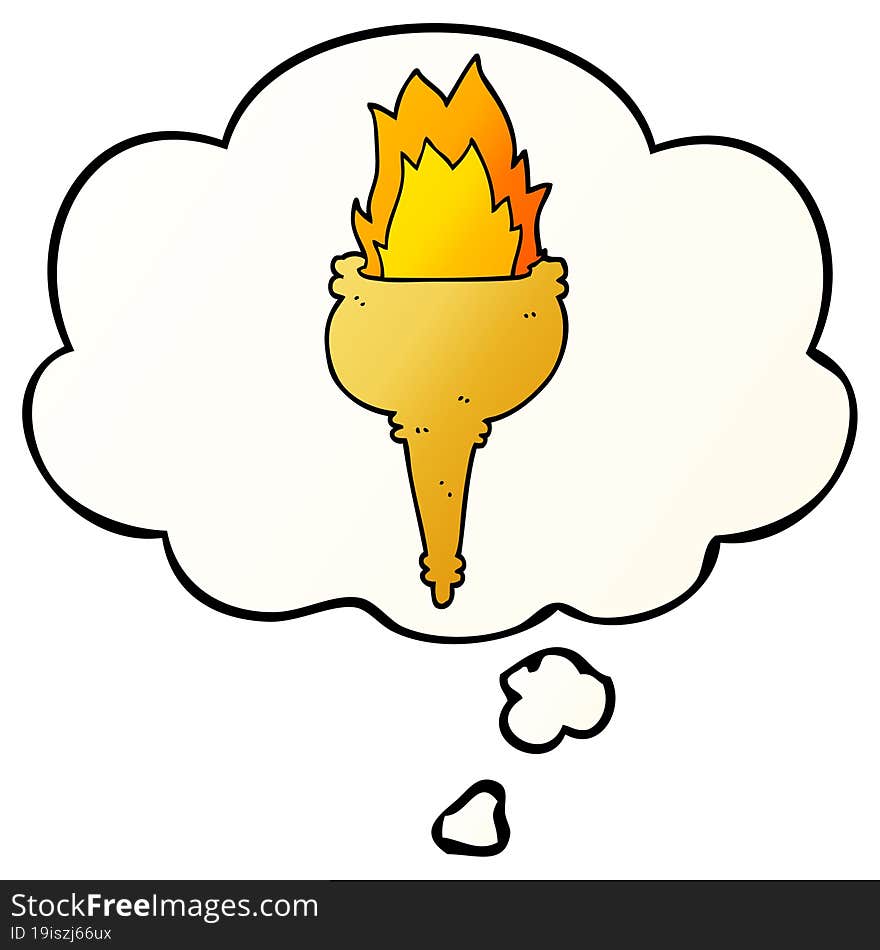 cartoon flaming torch and thought bubble in smooth gradient style