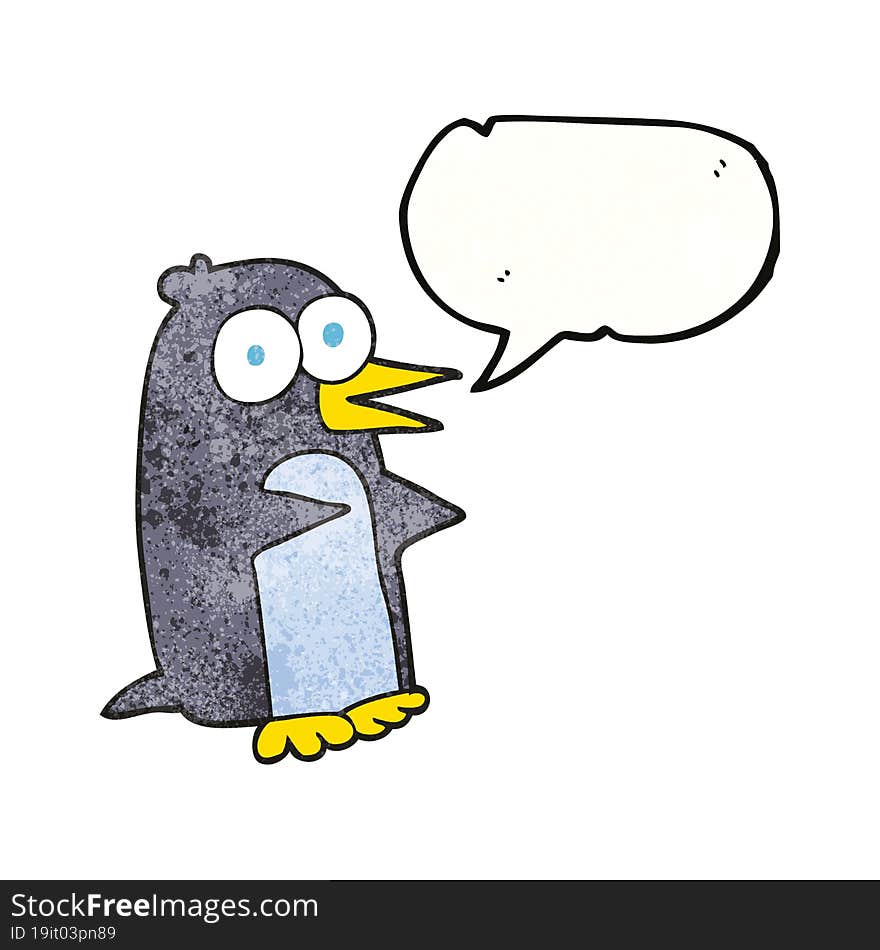 freehand speech bubble textured cartoon penguin