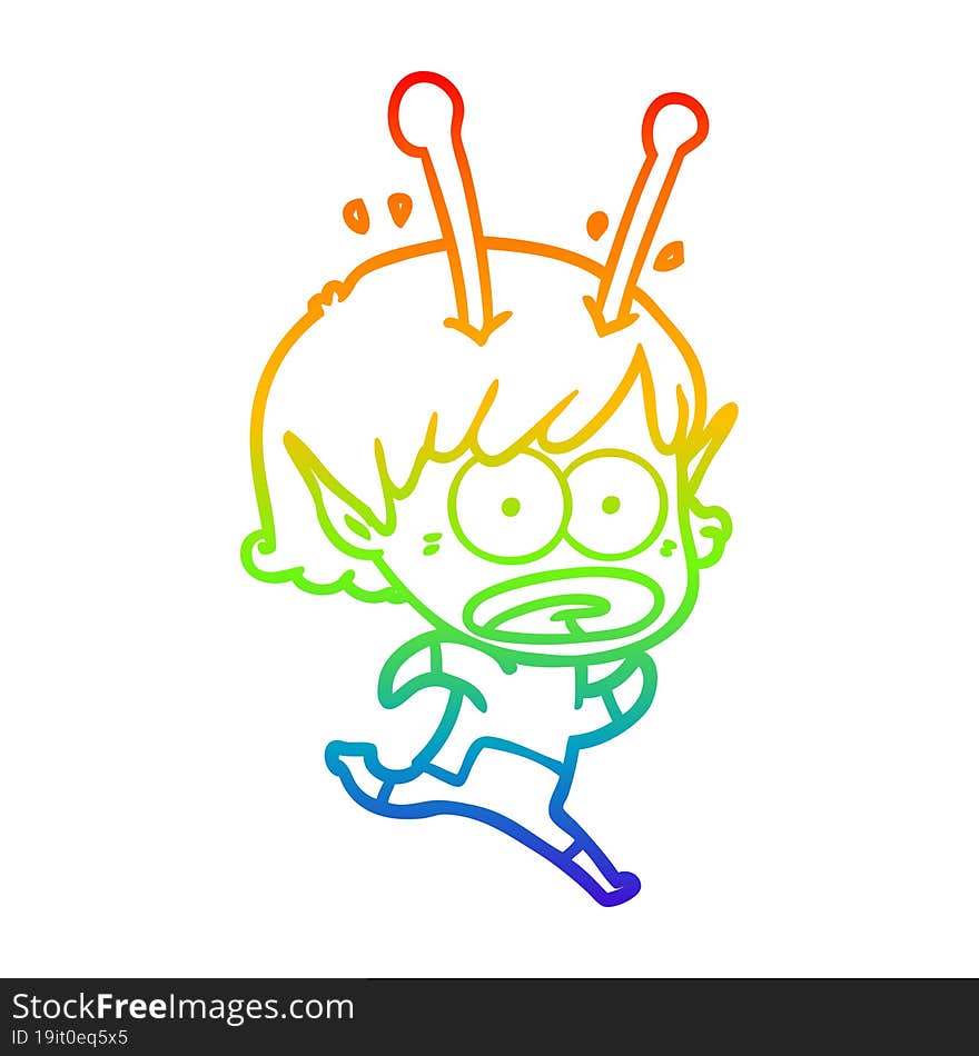 rainbow gradient line drawing cartoon shocked alien girl