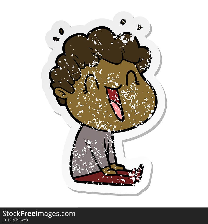 distressed sticker of a cartoon happy man laughing