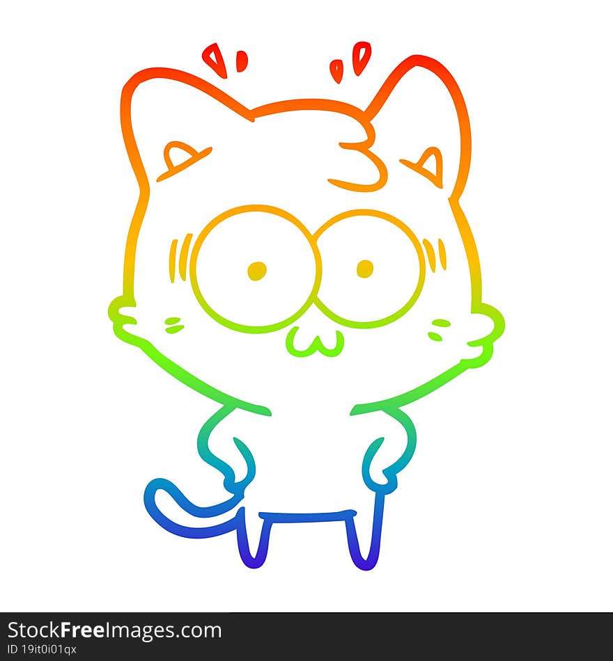 rainbow gradient line drawing cartoon surprised cat