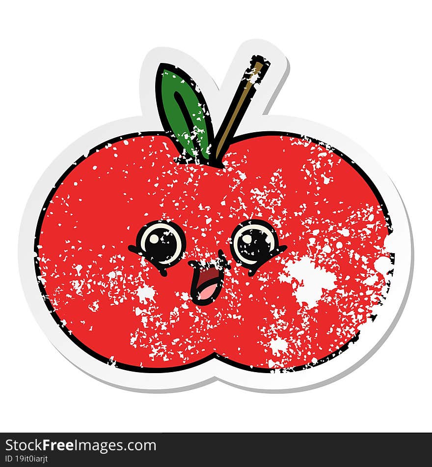 Distressed Sticker Of A Cute Cartoon Red Apple