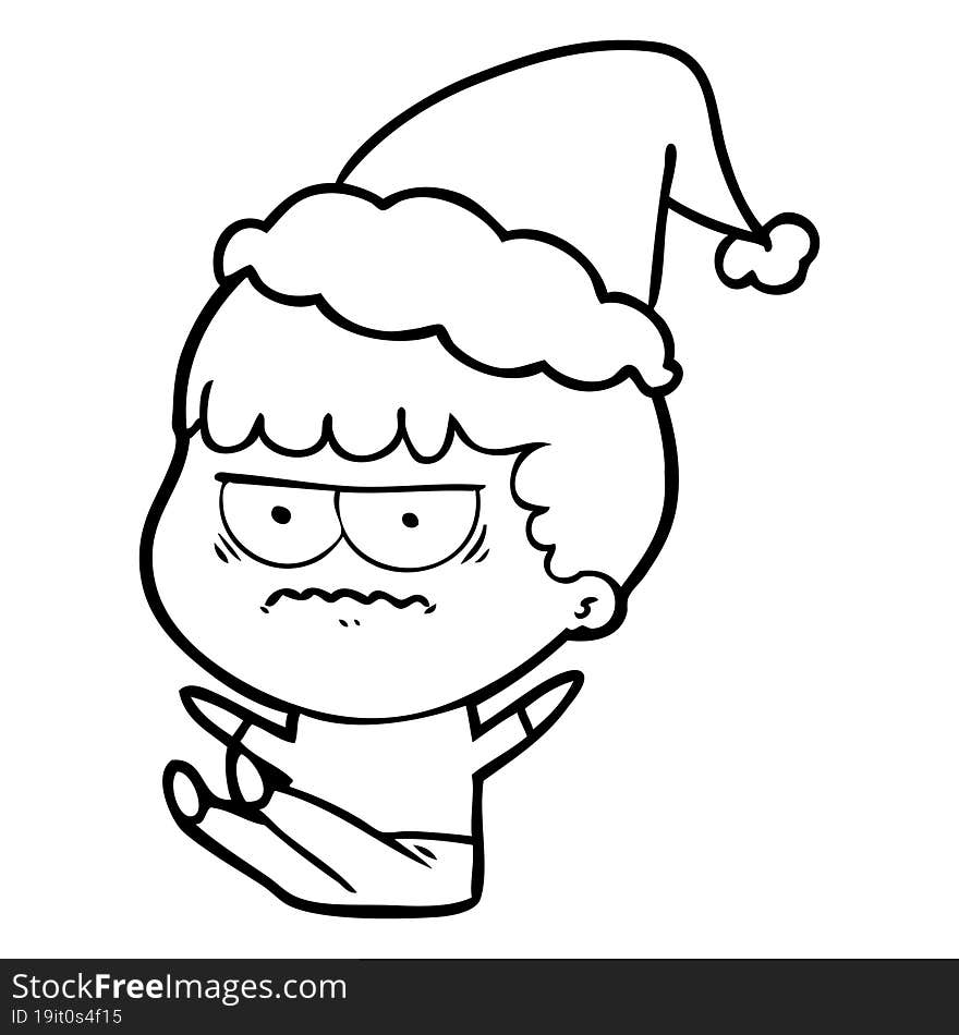 line drawing of a annoyed man wearing santa hat