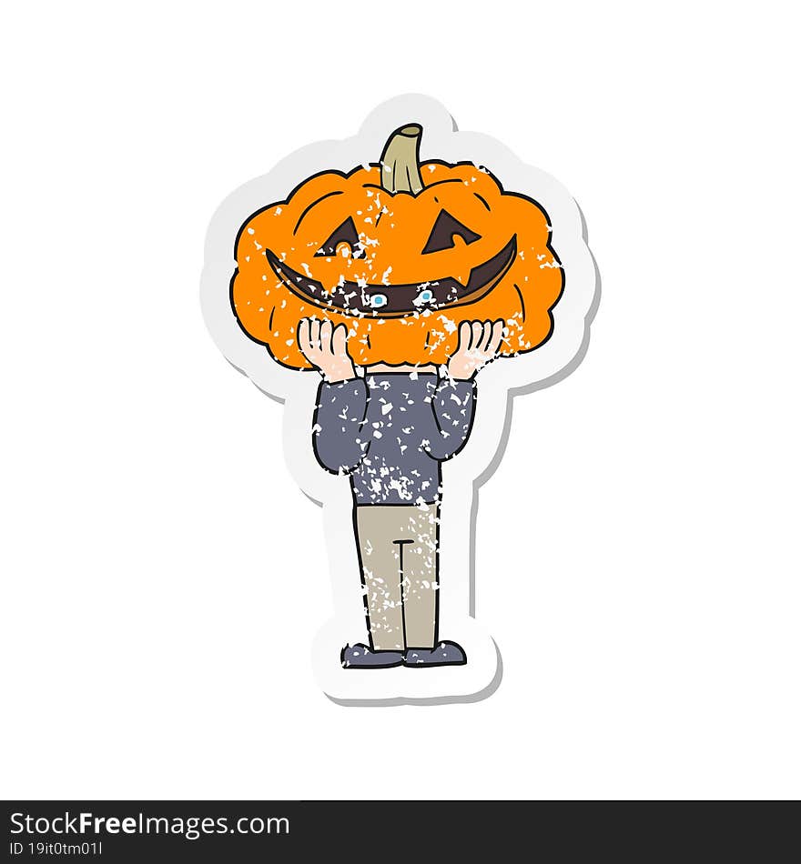 Retro Distressed Sticker Of A Cartoon Pumpkin Head Halloween Costume