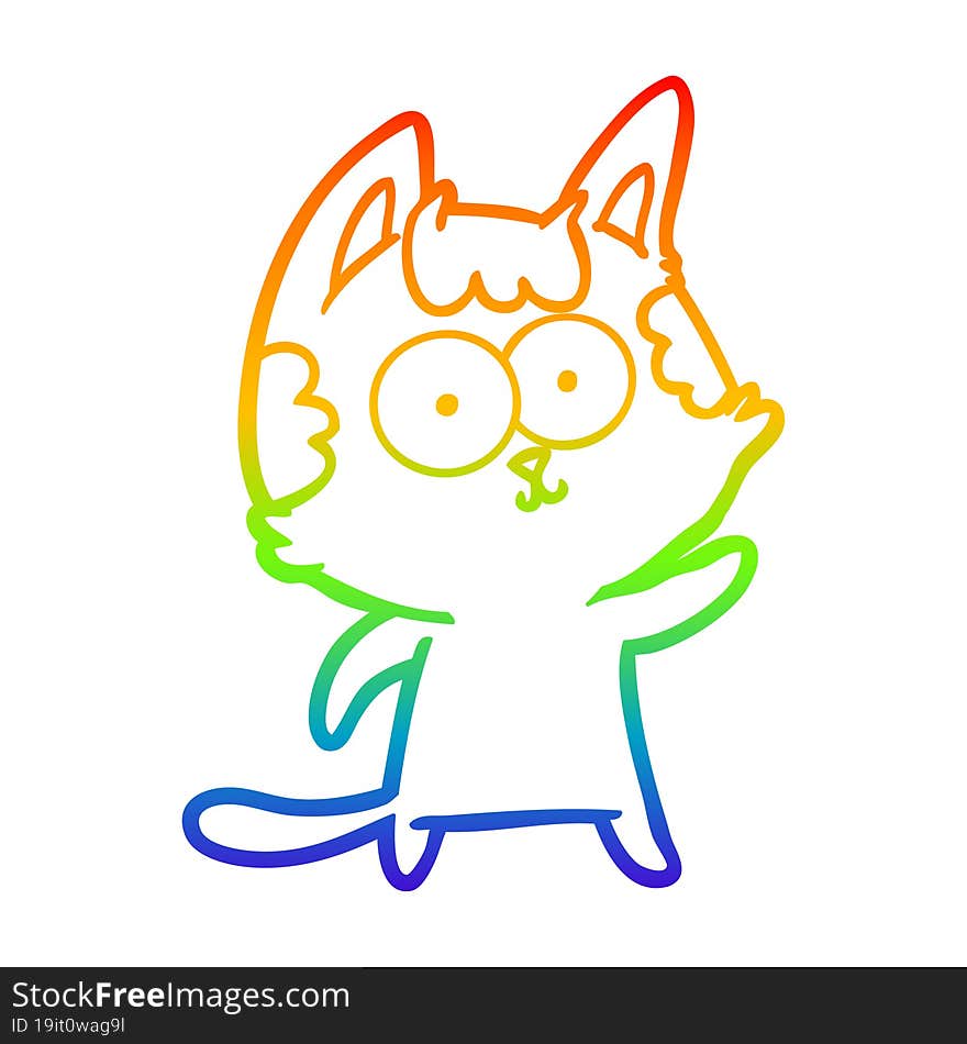 rainbow gradient line drawing of a happy cartoon cat