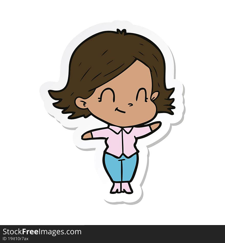 sticker of a cartoon friendly girl