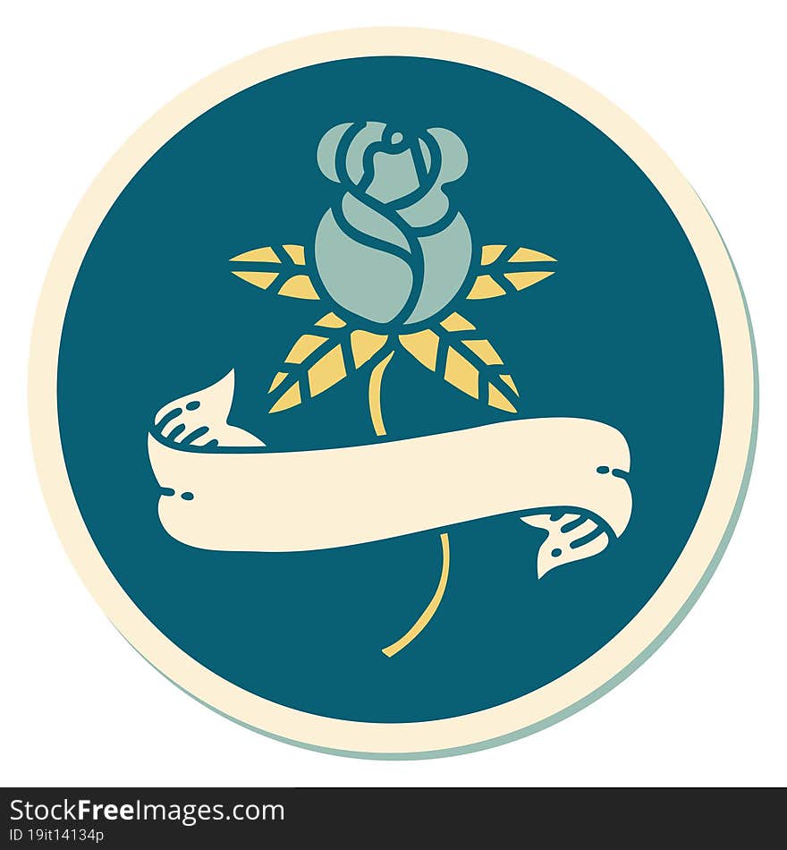 Tattoo Style Sticker Of A Rose And Banner