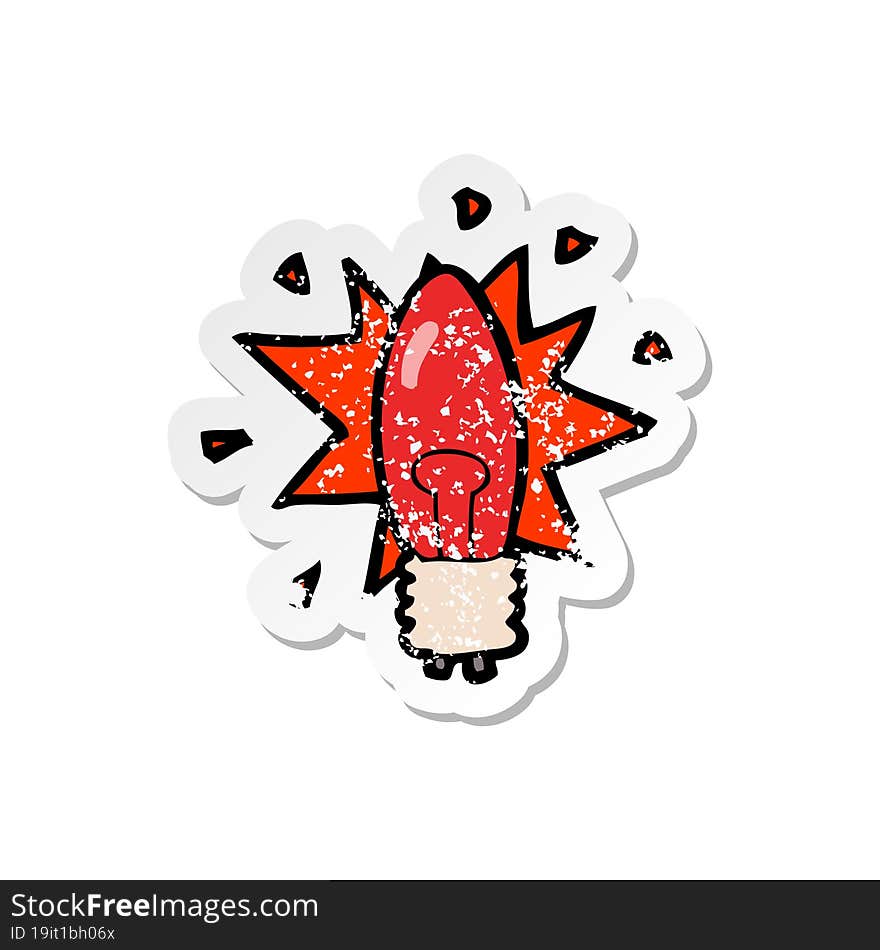 retro distressed sticker of a cartoon red light bulb