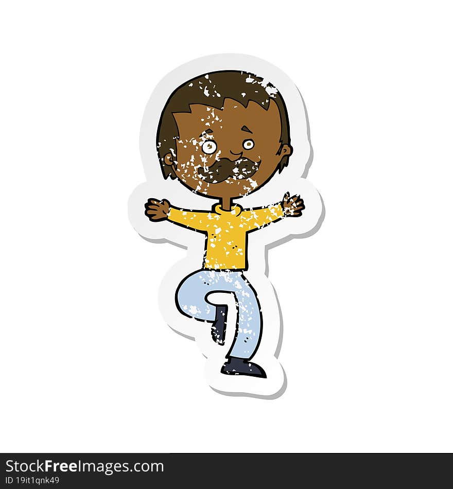 retro distressed sticker of a cartoon dancing man with mustache