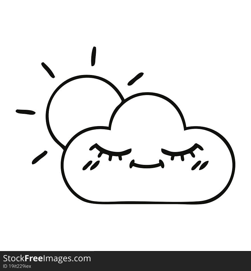 line drawing cartoon of a sunshine and cloud