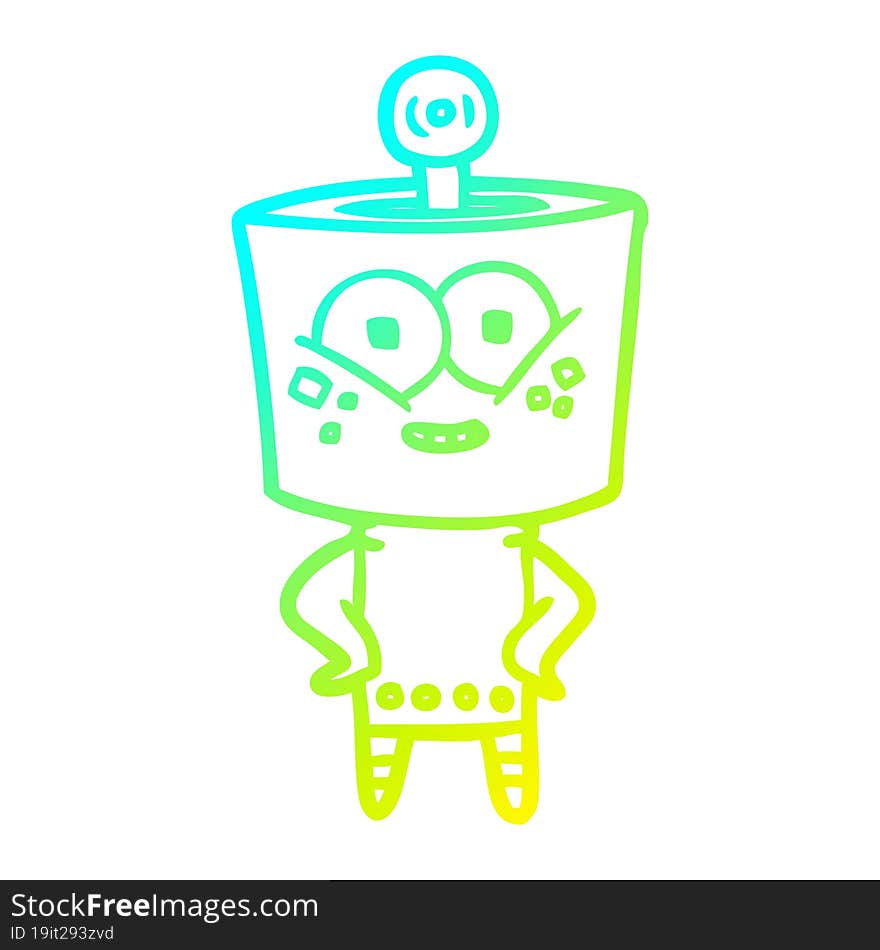 cold gradient line drawing happy cartoon robot