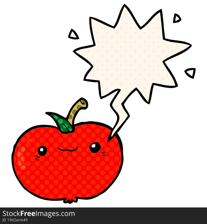 cartoon apple and speech bubble in comic book style