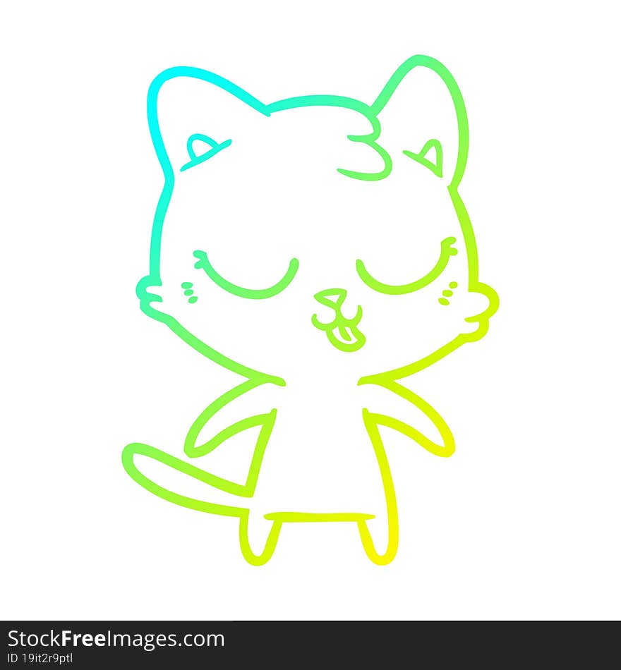 cold gradient line drawing of a cute cartoon cat