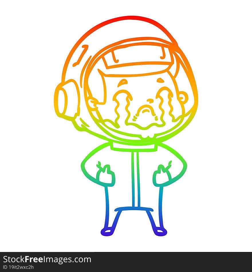 rainbow gradient line drawing of a cartoon crying astronaut