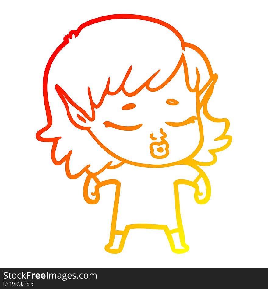 warm gradient line drawing pretty cartoon elf girl