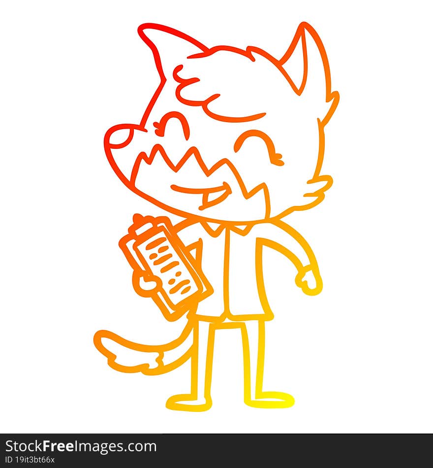 Warm Gradient Line Drawing Happy Cartoon Fox