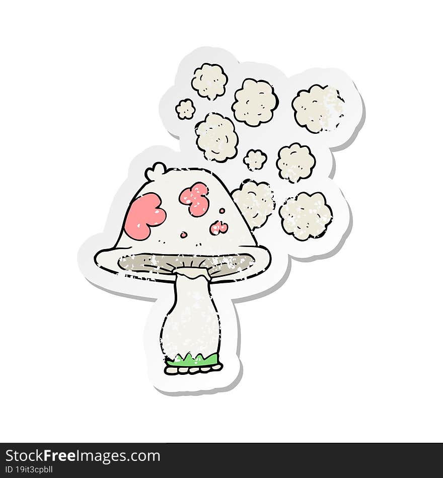 Retro Distressed Sticker Of A Cartoon Mushroom