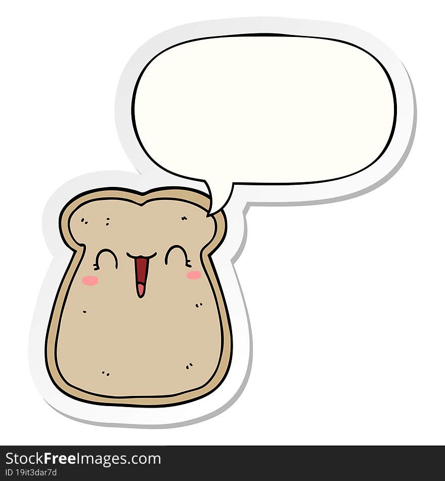 Cute Cartoon Slice Of Toast And Speech Bubble Sticker