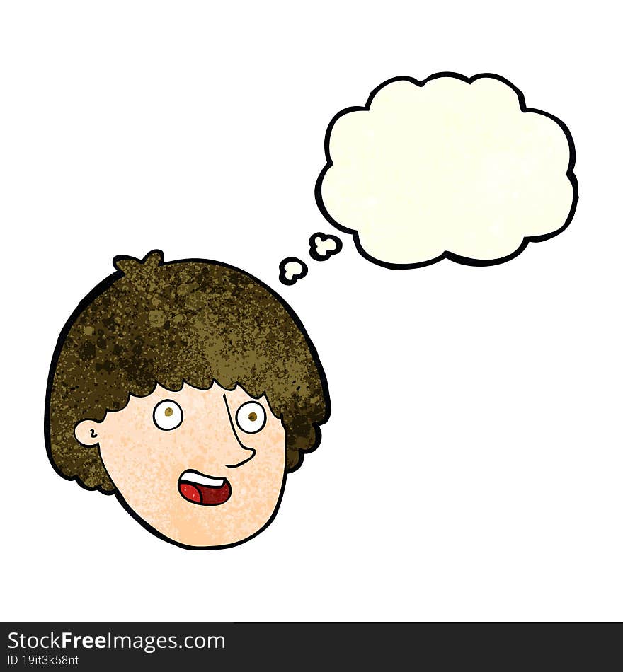 Cartoon Happy Male Face With Thought Bubble