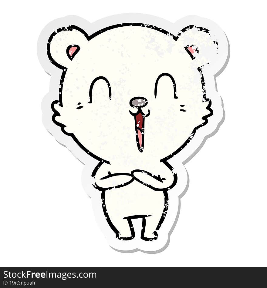 distressed sticker of a happy cartoon polar bear