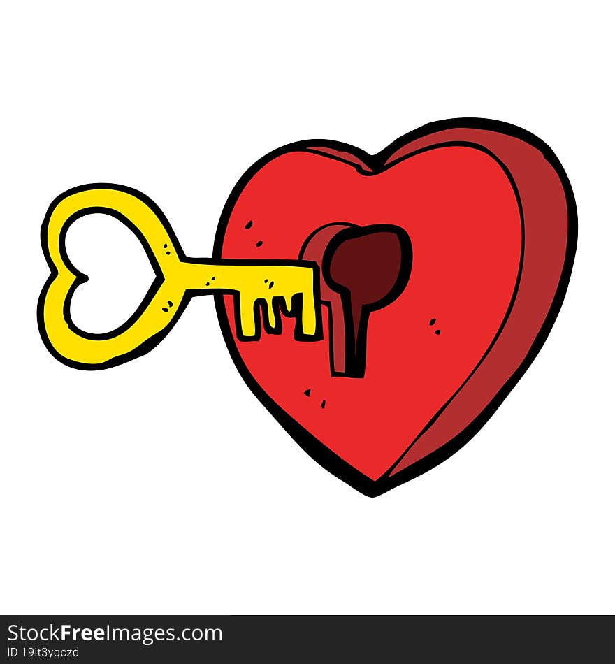 cartoon heart with key